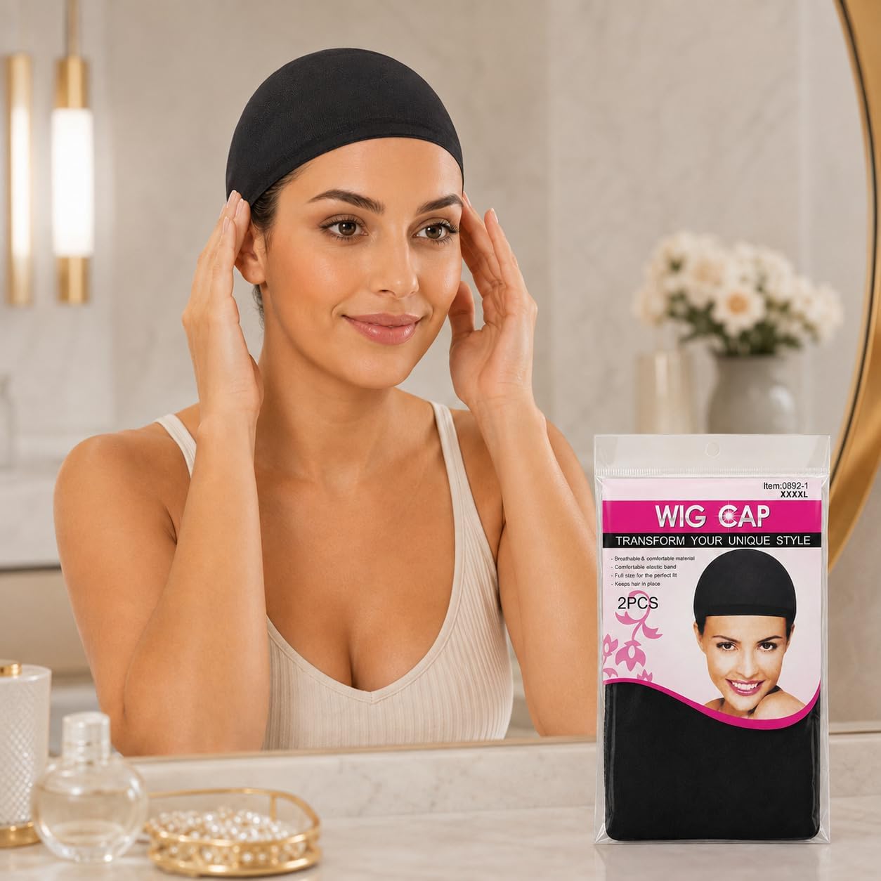 Black Wig Cap 2 Pack - Image 2